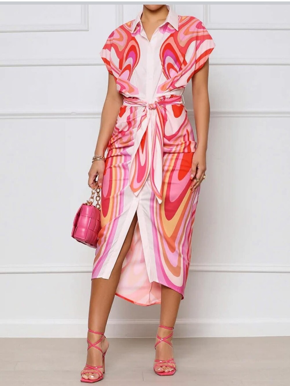 Her.. Bottari Light Pink Swirl Button-Up Dress Size Large